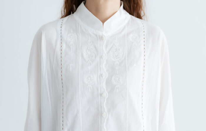 花：花刺繍ワイドブラウス off white 4