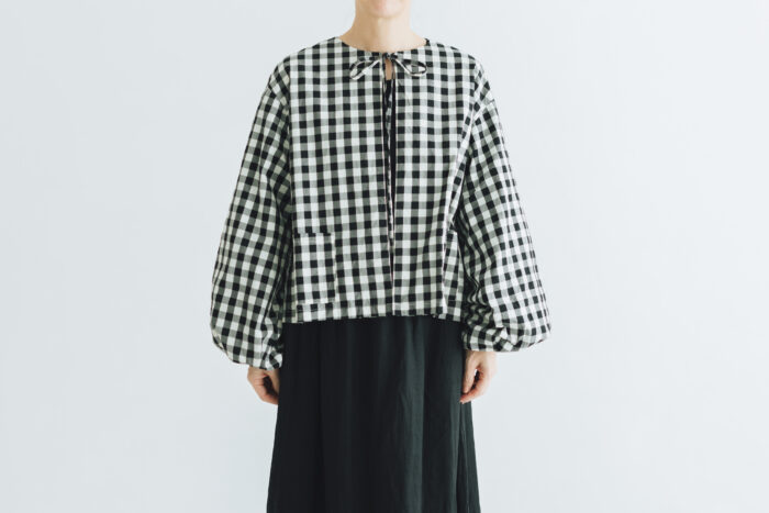 G1027 GINGHAM LANTERN SLEEVE black 1