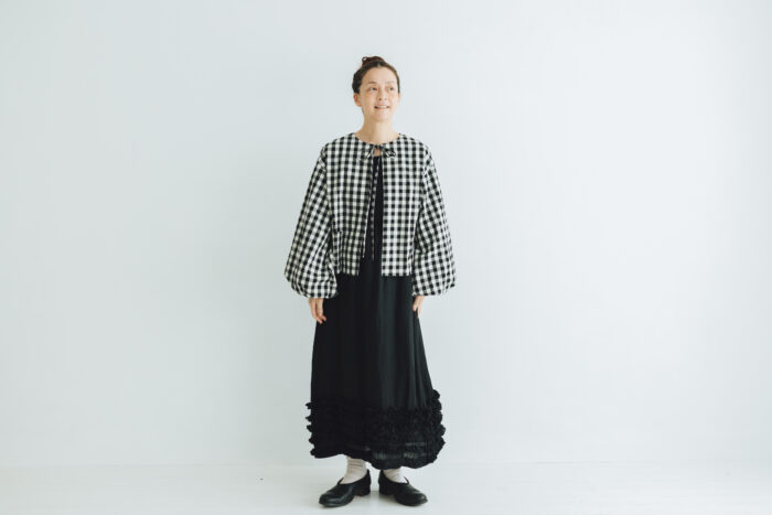 G1027 GINGHAM LANTERN SLEEVE black 6