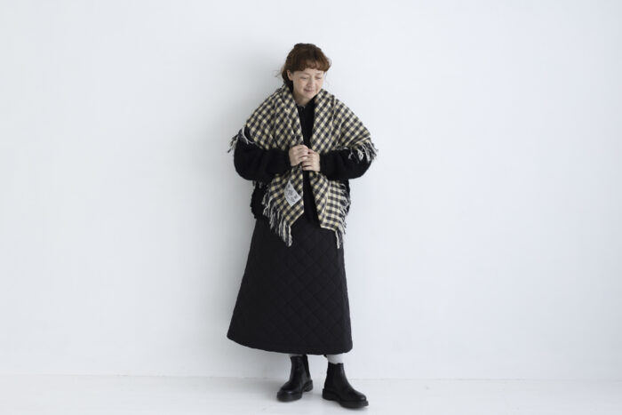 CHECK BLANKET  cream×black 4