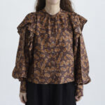 Ruffle Short Blouse brown