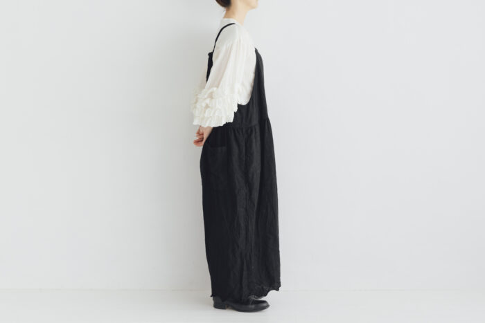 予約 G1066 ANTIQUE SCALLOPED LACE TRAVAIL SALOPETTE noir 6月初〜6月中 2
