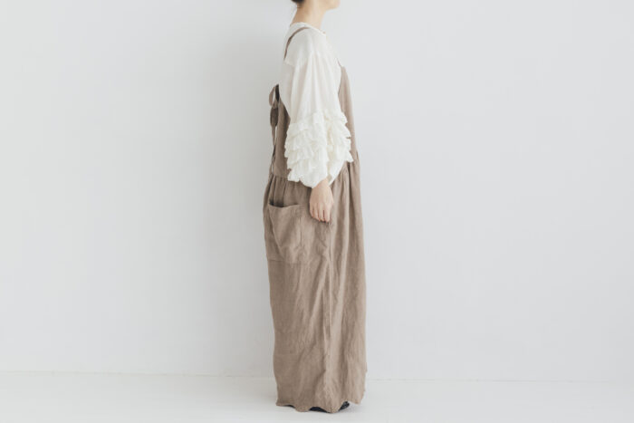 予約 G1066 ANTIQUE SCALLOPED LACE TRAVAIL SALOPETTE mocha gray 6月初〜6月中 2