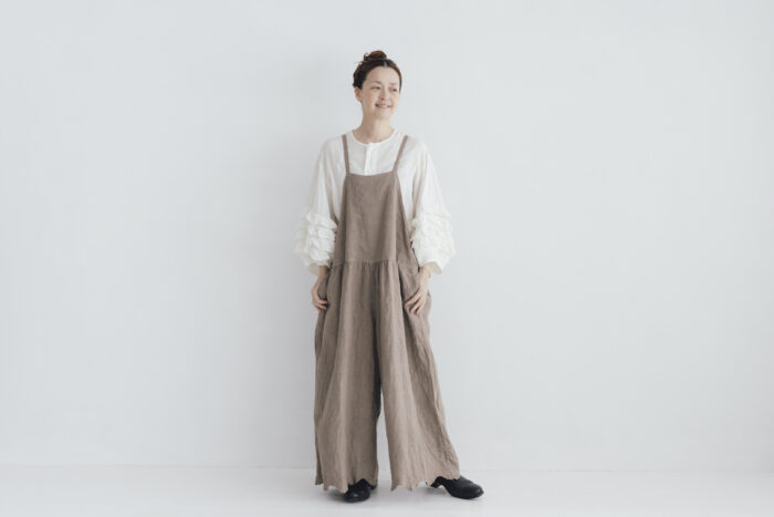予約 G1066 ANTIQUE SCALLOPED LACE TRAVAIL SALOPETTE mocha gray 6月初〜6月中 6