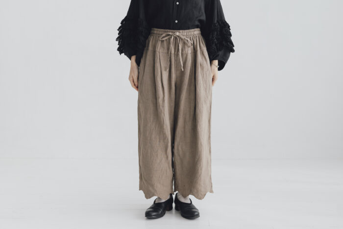 予約 G1069 ANTIQUE SCALLOPED LACE WIDE PANTS mocha gray  6月初〜6月中 1