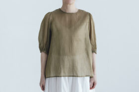 予約 G1081 GATHER SLEEVE MODERNIST BLOUSE khaki 7月初〜7月中 1