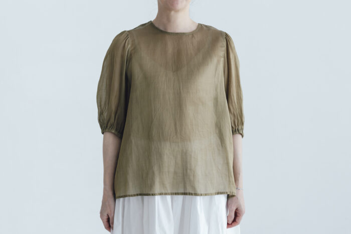 予約 G1081 GATHER SLEEVE MODERNIST BLOUSE khaki 7月初〜7月中 1