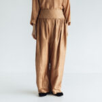 BN5002 Khadi Silk  Wide Belt Tuck Pants C.Brown