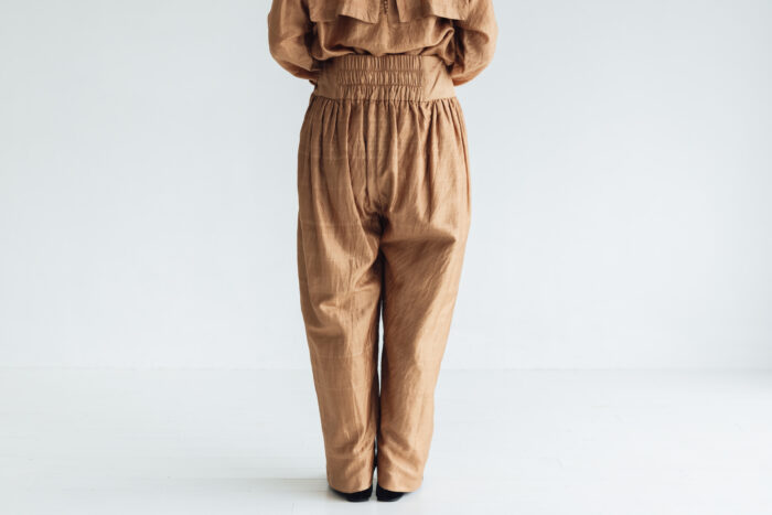 BN5002 Khadi Silk  Wide Belt Tuck Pants C.Brown 3