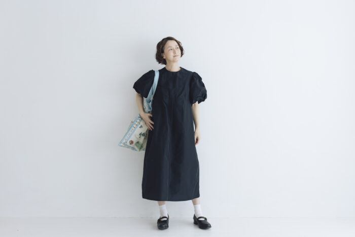 TAFFETA BALLOON SLEEVE DRESS black 5