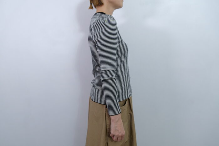 No.7799 SILK CASHMERE MILANO RIB PUFF SLEEVE ivory×black 11-1月 2