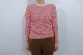 No.7799 SILK CASHMERE MILANO RIB PUFF SLEEVE ivory×red 11-1月 1