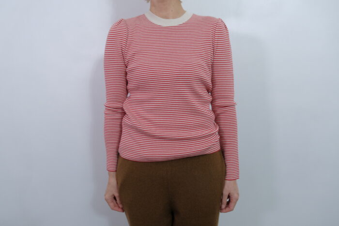 No.7799 SILK CASHMERE MILANO RIB PUFF SLEEVE ivory×red 11-1月 1