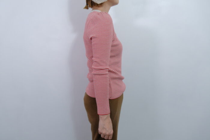 No.7799 SILK CASHMERE MILANO RIB PUFF SLEEVE ivory×red 11-1月 2