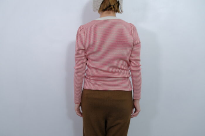 No.7799 SILK CASHMERE MILANO RIB PUFF SLEEVE ivory×red 11-1月 3