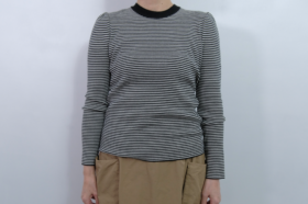 No.7799 SILK CASHMERE MILANO RIB PUFF SLEEVE ivory×black 11-1月 1