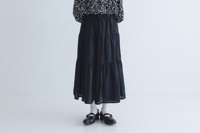 DENSELY LINEN TIERED SKIRT black 1