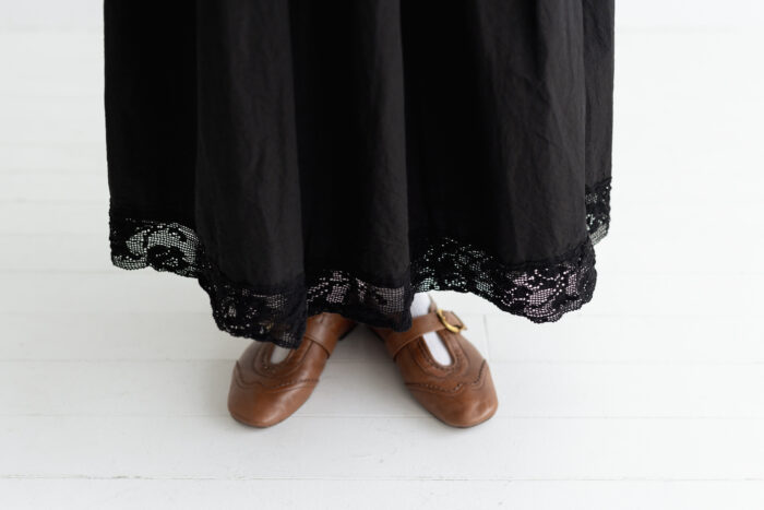 予約 R340 HEM LACE OVERWRAPED SKIRT black  2月中〜3月中 4