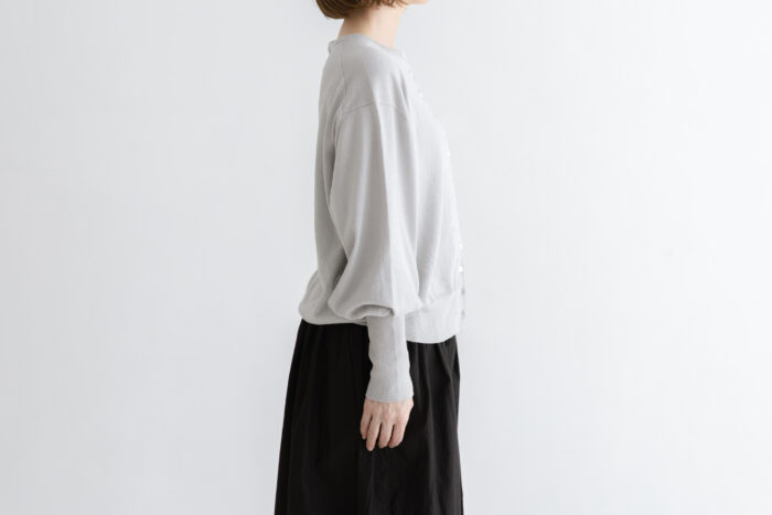 予約 G1153 GATHER SLEEVE KNIT CARDIGAN light gray 2月中〜3月中 2