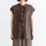 予約 R360 LINEN FRILL NO SLEEVE BLOUSE brown  4月末〜5月末