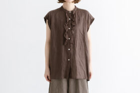 予約 R360 LINEN FRILL NO SLEEVE BLOUSE brown  4月末〜5月末 1