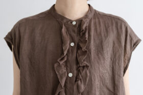 予約 R360 LINEN FRILL NO SLEEVE BLOUSE brown  4月末〜5月末 4