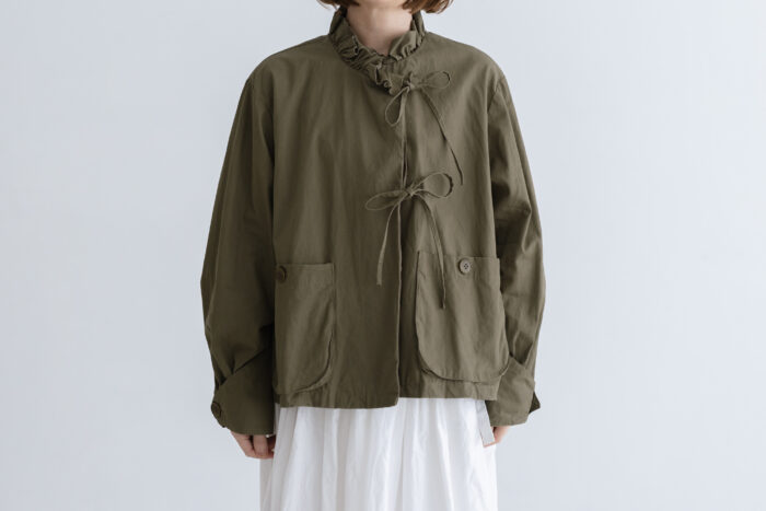 予約 G1149 ameri FRILL MODERNIST JAKET khaki 2月中〜3月中 1