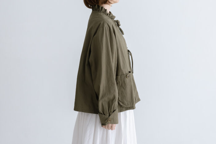 予約 G1149 ameri FRILL MODERNIST JAKET khaki 2月中〜3月中 2