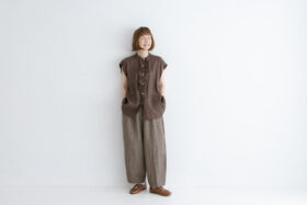 予約 R360 LINEN FRILL NO SLEEVE BLOUSE brown  4月末〜5月末 5
