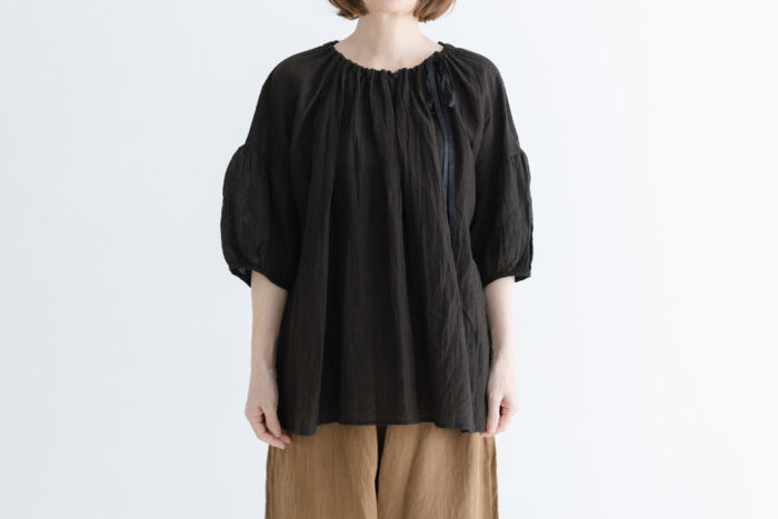 予約 R368 WRINKLE STRING BLOUSE  noir 5月末〜6月末 1