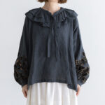 BN2633 Birds blouse charcoal