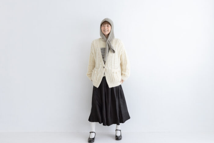 おぼろ雲：ニットフードマフラー gray beige 6