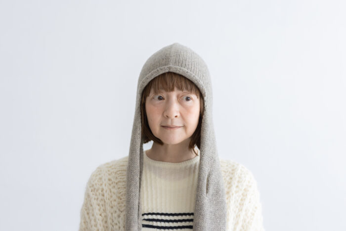 おぼろ雲：ニットフードマフラー gray beige 1