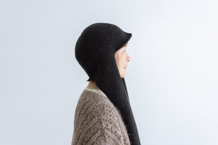 おぼろ雲：ニットフードマフラー dark charcoal 2