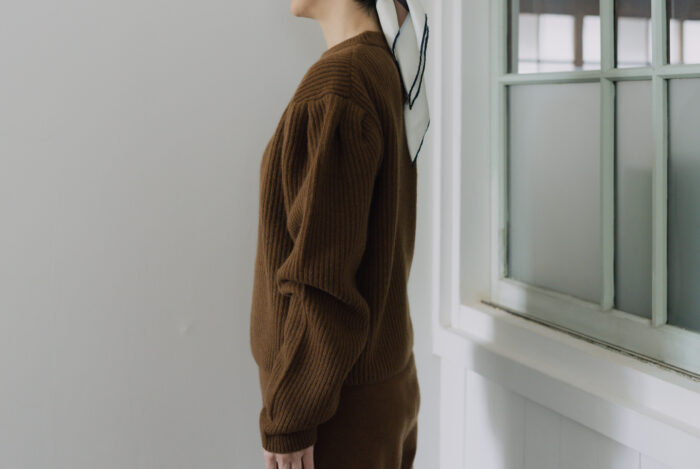 WOOL CASHIMERE 12G PUFF PULLOVER brown 2