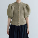 LILIAN YARN PUFF SLEEVE CARDIGAN beige