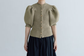 LILIAN YARN PUFF SLEEVE CARDIGAN beige 1