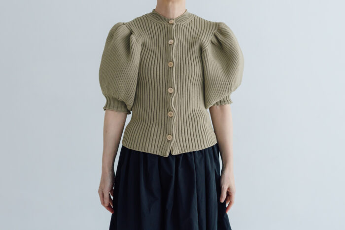 LILIAN YARN PUFF SLEEVE CARDIGAN beige 1