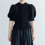 LILIAN YARN PUFF SLEEVE CARDIGAN black