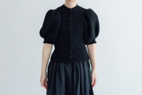 LILIAN YARN PUFF SLEEVE CARDIGAN black 1