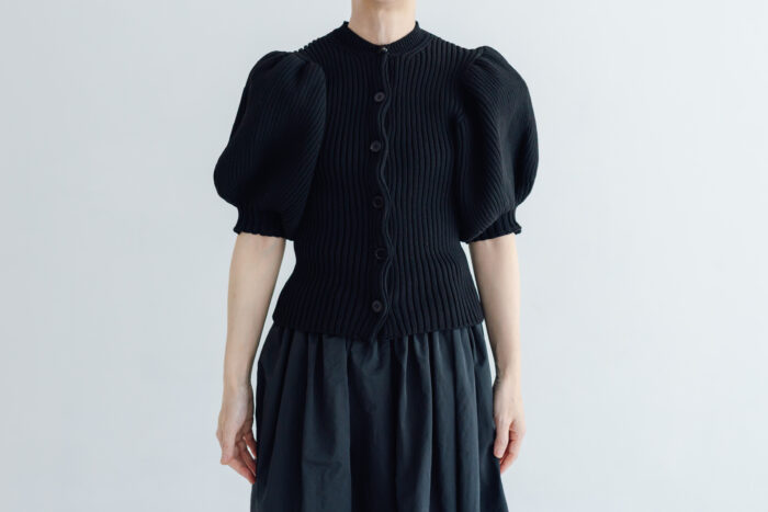 LILIAN YARN PUFF SLEEVE CARDIGAN black 1
