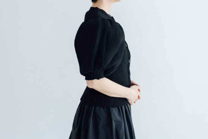 LILIAN YARN PUFF SLEEVE CARDIGAN black 2