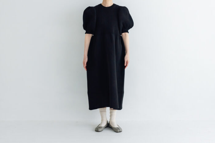 LILIAN YARN PUFF SLEEVE DRESS black 1