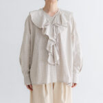 予約 RS11 2WAY FRILL COLLAR BLOUSE white check 9月中〜9月末