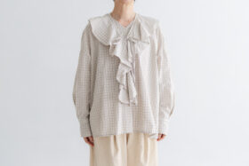 予約 RS11 2WAY FRILL COLLAR BLOUSE white check 9月中〜9月末 1