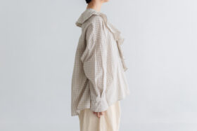 予約 RS11 2WAY FRILL COLLAR BLOUSE white check 9月中〜9月末 2