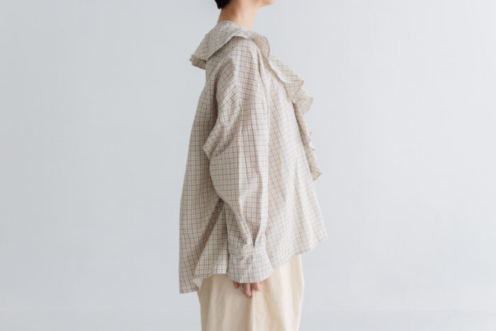 予約 RS11 2WAY FRILL COLLAR BLOUSE white check 9月中〜9月末 2
