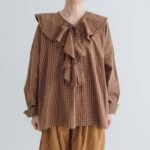 予約 RS11 2WAY FRILL COLLAR BLOUSE brown check 9月中〜9月末