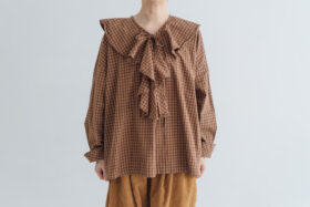 予約 RS11 2WAY FRILL COLLAR BLOUSE brown check 9月中〜9月末 1