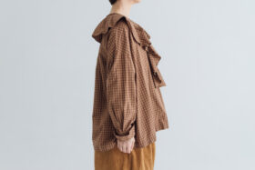 予約 RS11 2WAY FRILL COLLAR BLOUSE brown check 9月中〜9月末 2